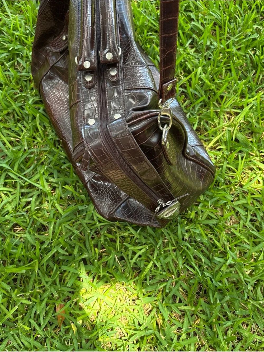 Bath And Body Works Bag Faux Leather Croc Brown Travel Duffel Weekender  18